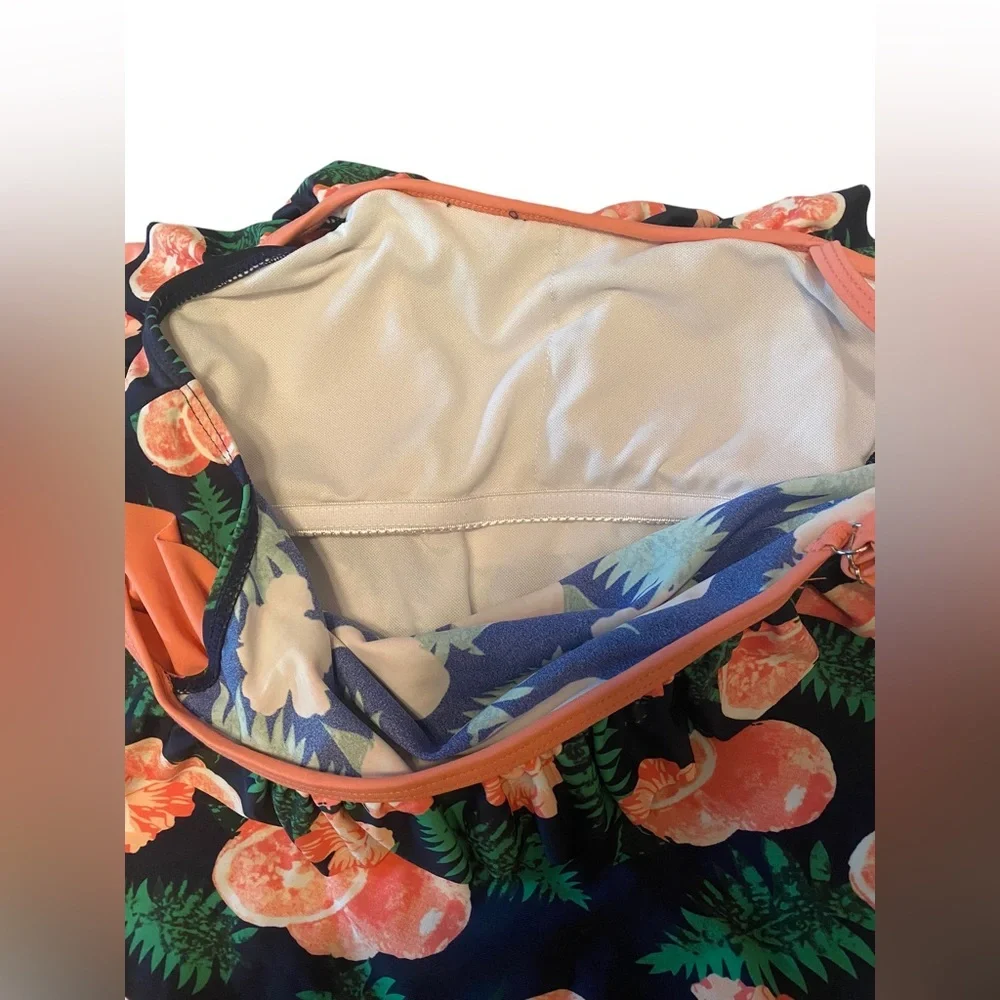 KALAWALK girls asymmetrical ruffle tropical print one piece swimsuit size 14